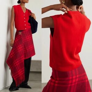 Arch4 Saloni Baby Goat Cashmere Vest Red Size Medium | 100% Luxury Cashmere Knit